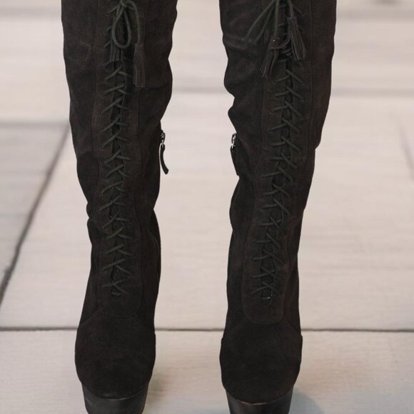 Madison Harding Dark Brown Suede Platform Knee-High Boots - Size 8 - Picture 6 of 12